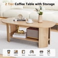 thumbnail image 6 of Wirrytor Oval Coffee Table with Storage Shelf, 2-Tier Modern Farmhouse Wood Center Table for Living Room, Natural, 6 of 10