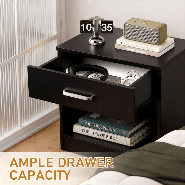 Zimtown Black Nightstand Set of 2, Small Beside Tables with Drawer