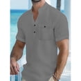 thumbnail image 2 of Dwelliawo Mens Linen Shirt Short Sleeve Button Down Shirt Lightweight Fashion Dress Shirts Fall Cotton Linen Classic Fit Clothing with Pocket Dark Gray 3XL, 2 of 5