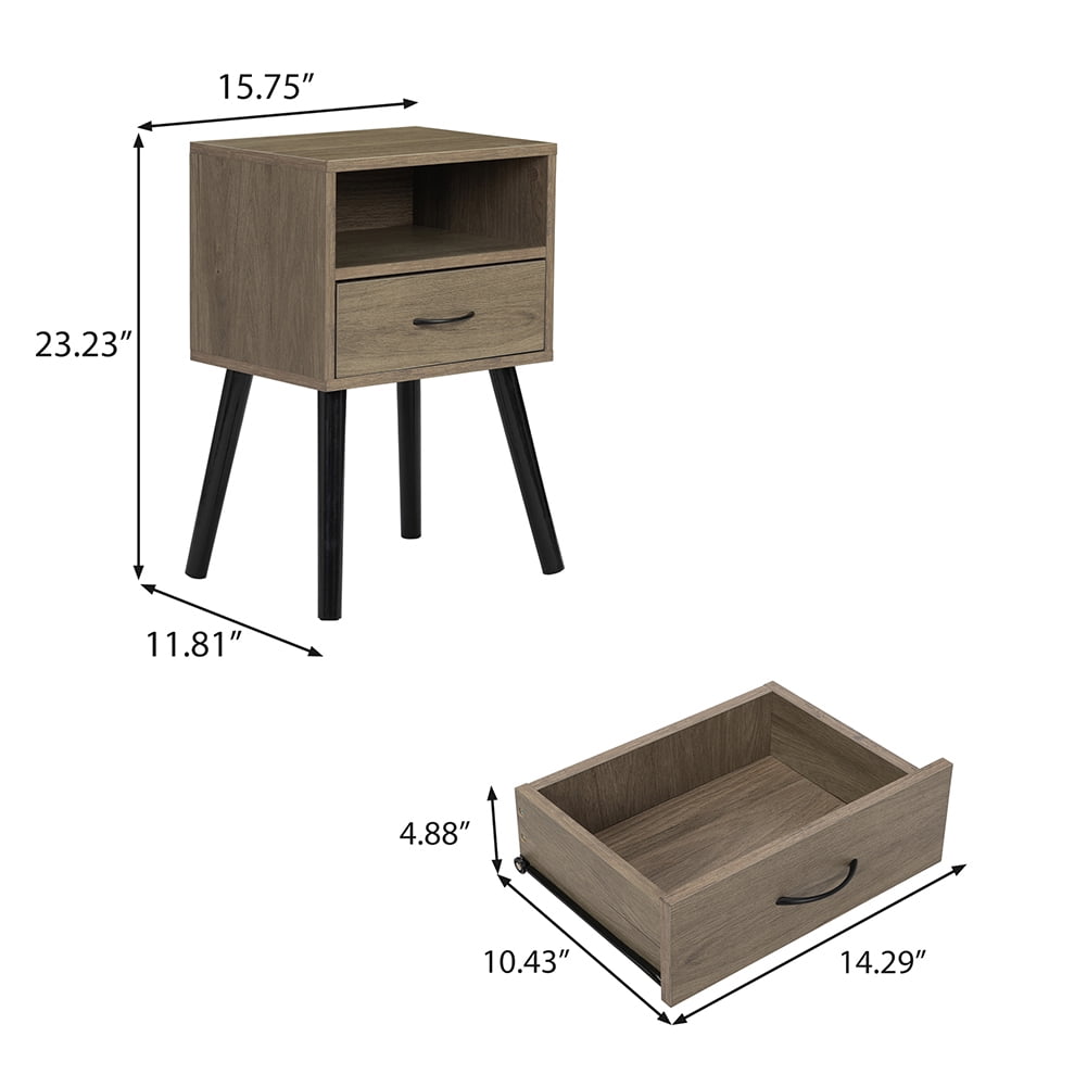 Kadyn Set of 2 Wood Nightstand for College Dorm, Side Table End Table with Shelf and Drawer for Bedroom, Gray Brown Kadyn Set of 2 Wood Nightstand for College Dorm, Side Table End Table with Shelf and Drawer for Bedroom, Gray Brown