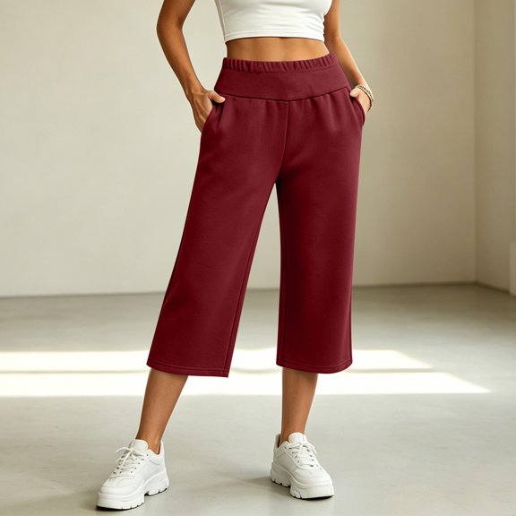 JOANKDMI Cropped Sweatpants for Women High Waisted Capri Pants Wide Leg Lounge Trousers with Pockets Athletic Loose Fit Casual Activewear for Yoga Workout and Gym