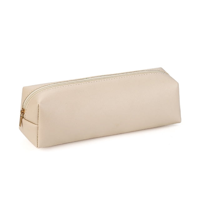 FloreceBien Estuche pequeño de cuero para lápices, estuche para estudiantes, estuche con cremallera para bolígrafos, lápices, marcadores, color blanco
