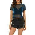 thumbnail image 4 of DARING DIVA Shirt Short Sleeve Mesh Metallic Shiny Top S Blue, 4 of 6