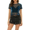 Allegra K Women's Party See Through Shirt Short Sleeve Mesh Metallic Shiny Top