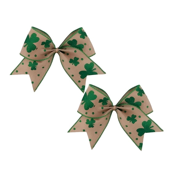 LAMIRO 2PCS 15.2inches Clover Patrick's Day Wreath Bow Green Shamrock Irish Holiday DIY Crafts Gift Ribbon Bow Ornaments for St. Patrick's Day,Green 2PCS