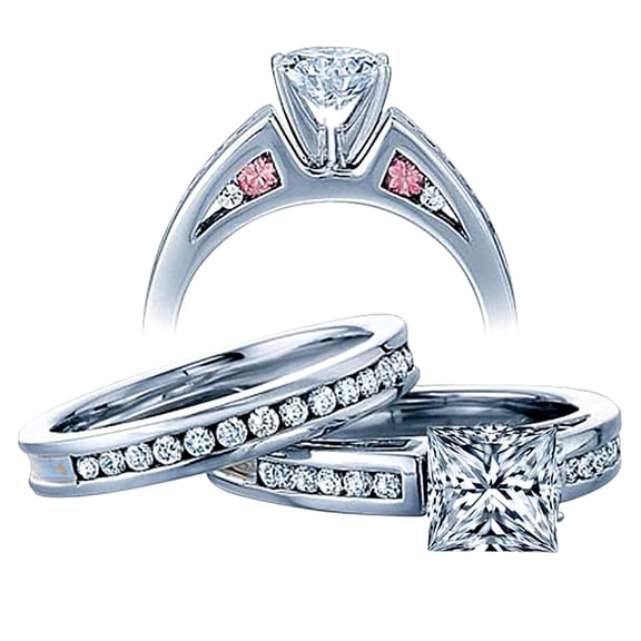 Classic 2.50 Carat Princess cut Diamond and Man made diamond moissanite Ring Bridal Set with 18k Gold Plating