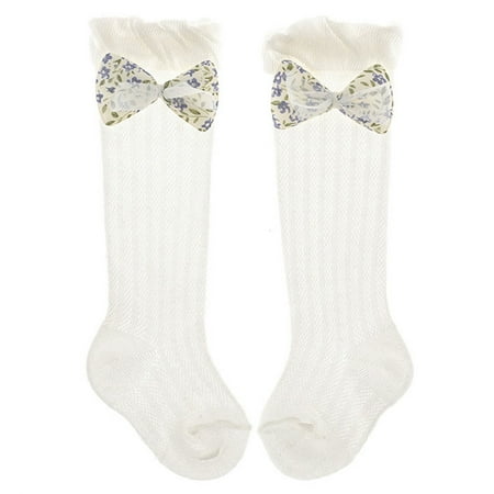 

Sorrowso Infant Baby Girls Summer Thin Over Knee Socks Cute Floral Print Bowknot Ruffled Trim Hollow Out Mesh Lace Long Stockings