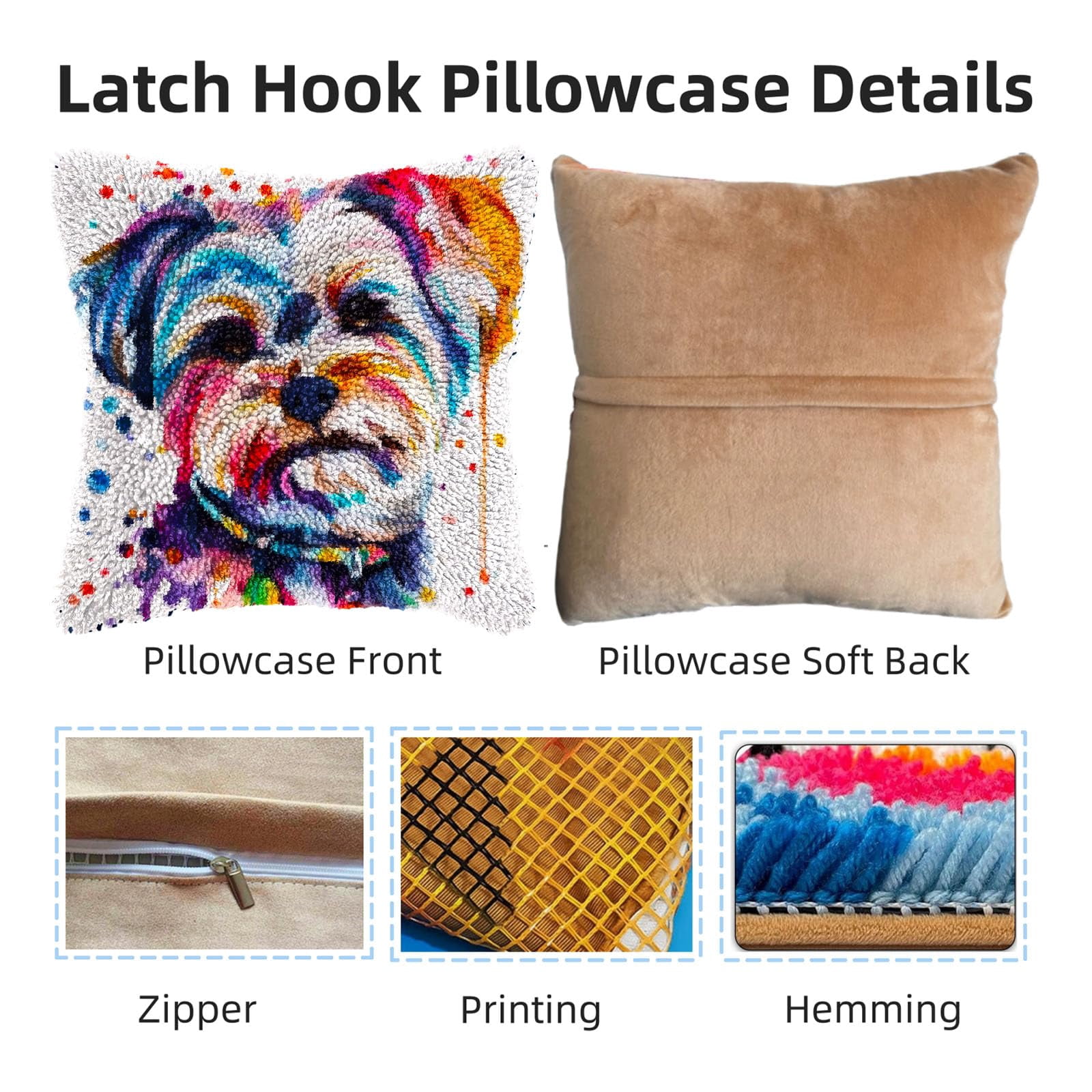 Colorful Cute Shih Tzu DIY Latch Hook Pillow Kits for Adults Printed Pillowcase Crochet Yarns Hooking Handmade Pillow Cover Cushion for Home Sofa Decoration 17x17inch