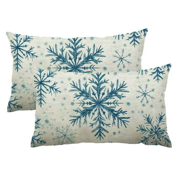Qinduosi Set of 2 12x20 Inch Winter Blue Snowflakes Lumbar Covers, Seasonal Christmas Xmas Decoration for Home Décor Throw Cushion Case for Sofa Couch 12x20inch