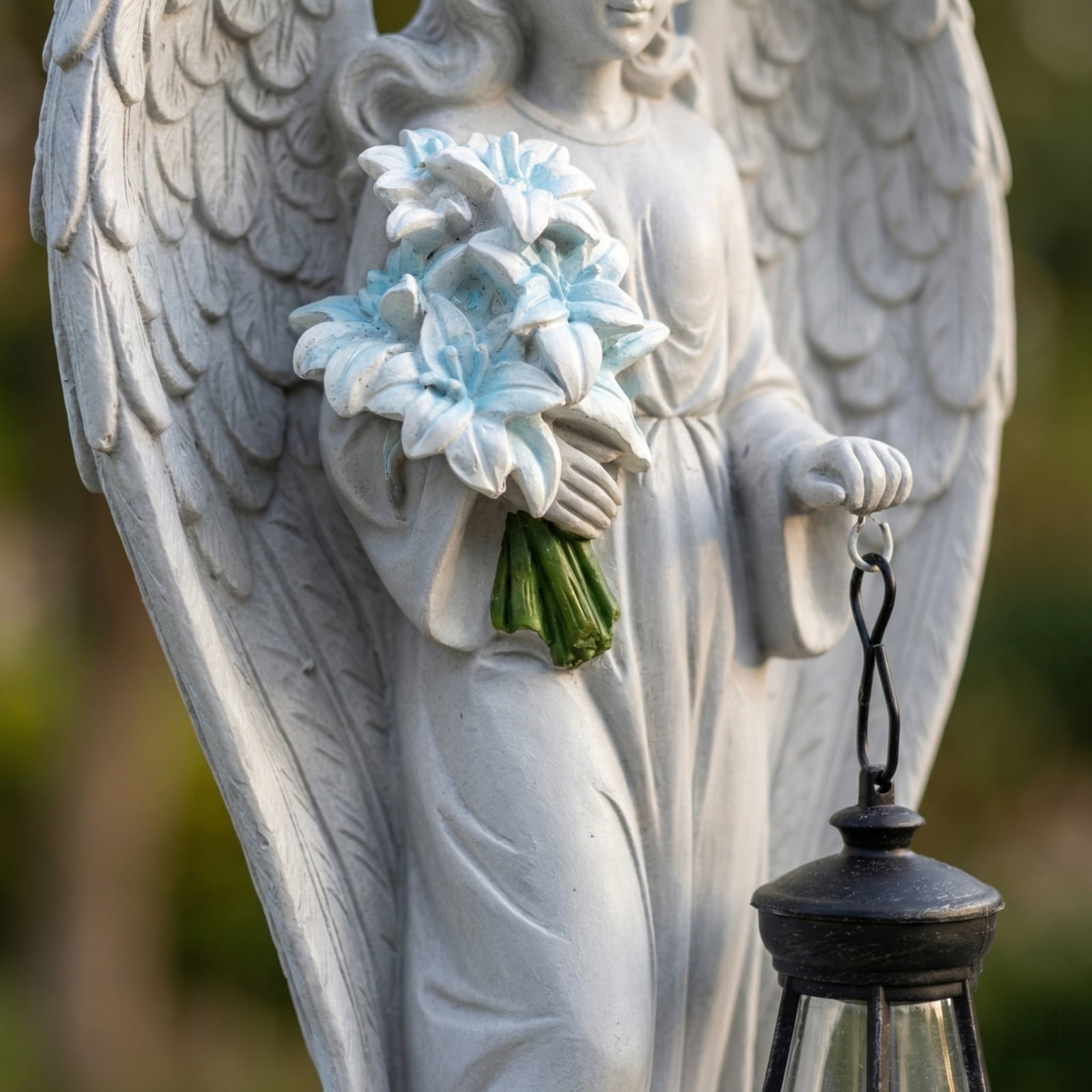 Holding Flowers Angel Garden Statue,Memory Guardian Waterproof Outdoor Solar Garden Decor with Warm Light,Praying Angel Figurine Sculpture for Lawn Yard Patio,Sympathy Gift