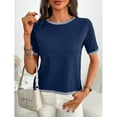 thumbnail image 4 of jinghuiyue Womens Short Sleeve Sweaters Tops Knit Crewneck Lightweight Summer Cropped T Shirts Casual Color Block Tees M, 4 of 6