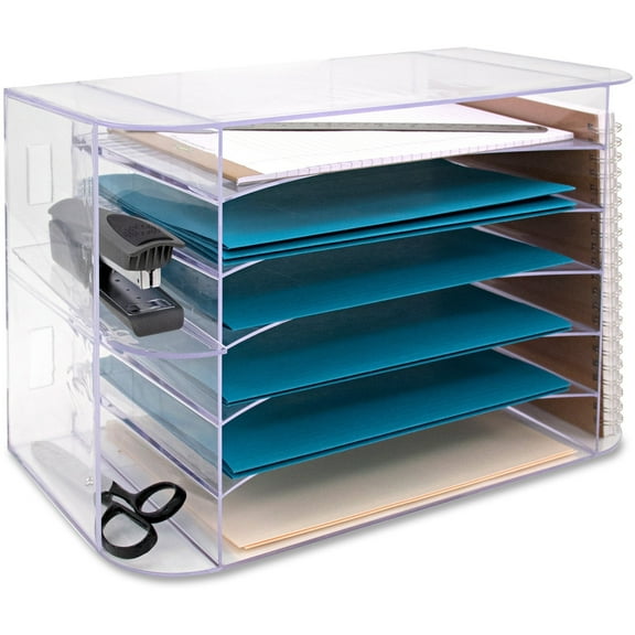 Business Source 6-tray Jumbo Desk Sorter - 3 Pocket(s) - 6 Compartment(s) - 12.3" Height X 18.1" Width X 10" Depth - Desktop - Clear - 1 Each