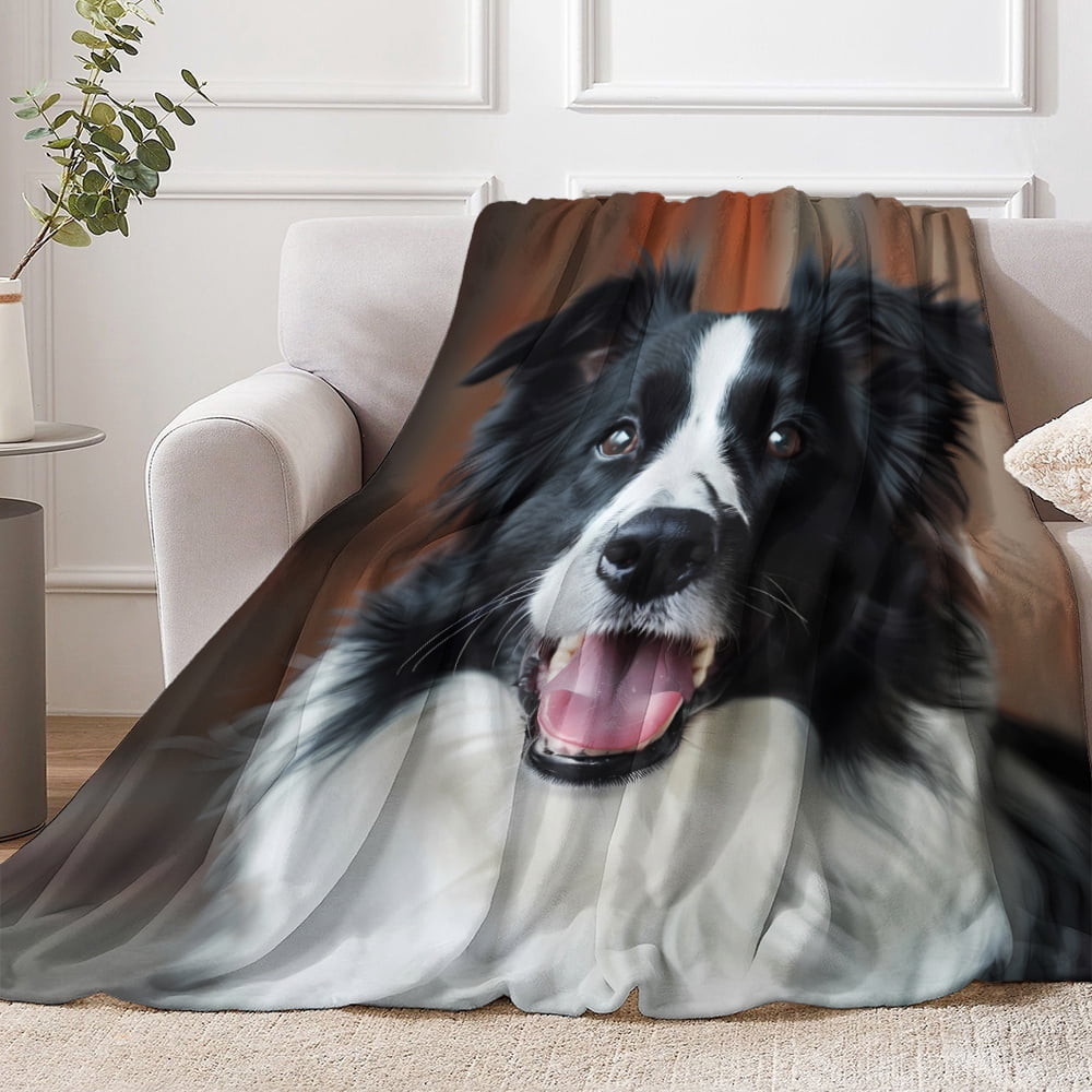 1pc Cute Pet Dog Border Collie Animal Print Blanket, Soft And Warm Throw Blanket, Great Holiday Gifts for Classmates, Friends, Family And Lovers for Naps, Camping, Travel, Cars, Office Home Decor