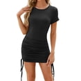 thumbnail image 4 of YUEVORA Bodycon Dress for Women, Short Sleeve Summer Dress with Ruched Drawstring Side, Crew Neck Fitted Style for Casual Daily Wear, 4 of 7