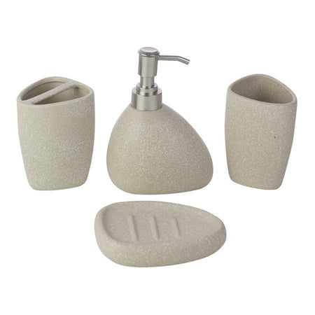 Matte Pewter Bathroom Accessory - kieragrace Muskoka Baird 4-Piece Bathroom Accessory Set – Matte Stone Ceramic