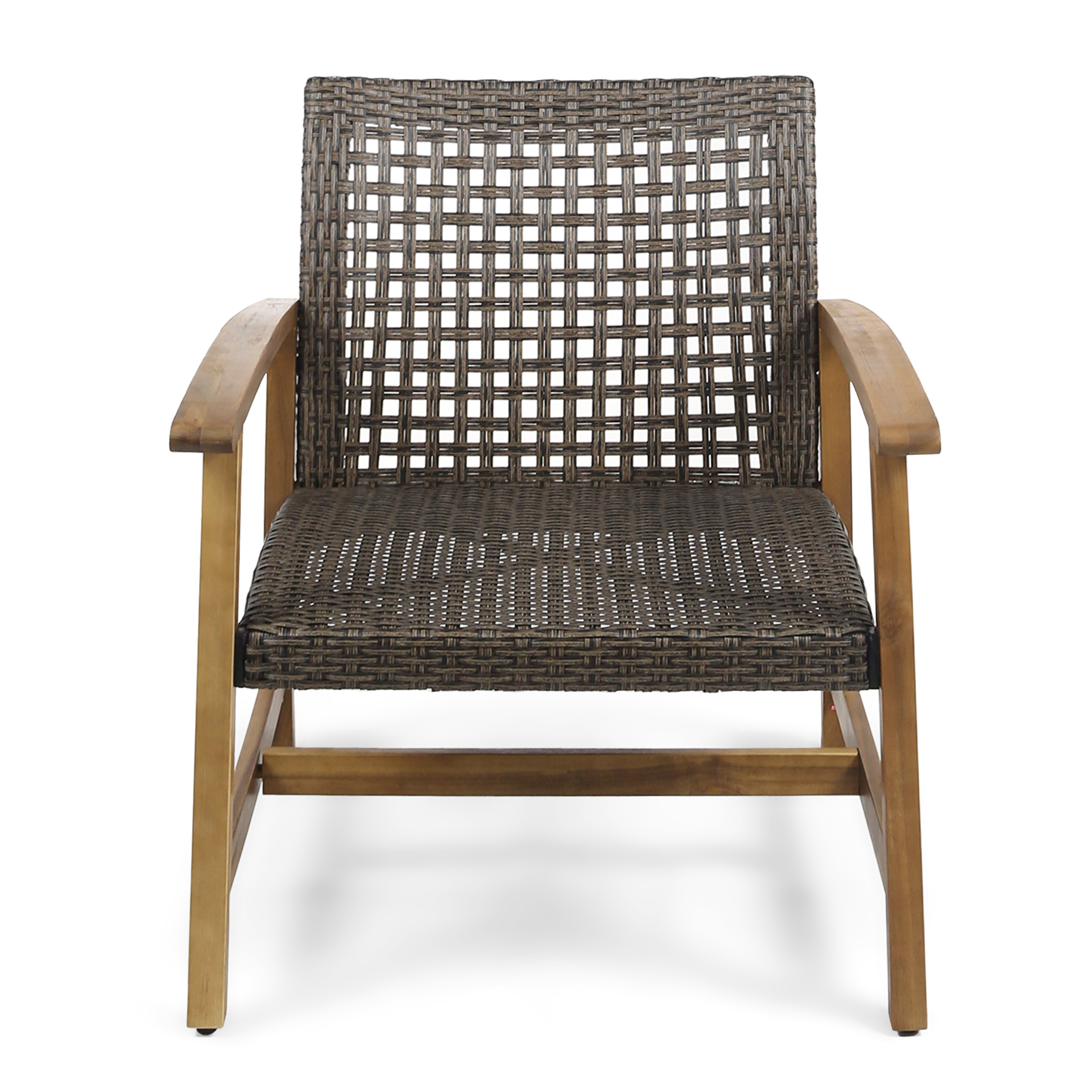 Camdyn Outdoor 3 Piece Wood and Wicker Club Chairs and Side Table Set, Mixed Mocha
