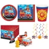 Flaming Fire Truck Birthday Party Set 39 Pieces,8 3/4" Plate,Luncheon Napkin,9 Oz. Cup,Plastic Table Cover,Centerpiece,Danglers