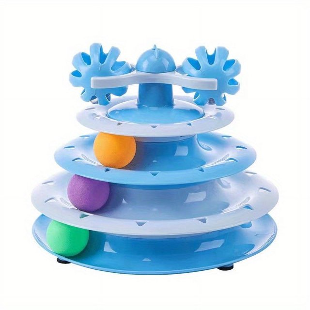 Cat Toy Roller 4-Level Turntable Cat Toy Balls With Three Colorful Balls Turntable Interactive Kitten Fun Mental Physical Exercise Puzzle Toys