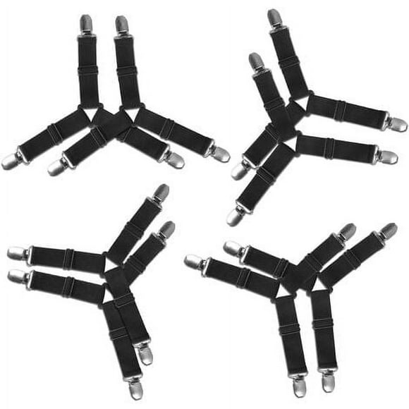 8 soportes para sábanas, elásticos, ajustables, triangulares, color negro