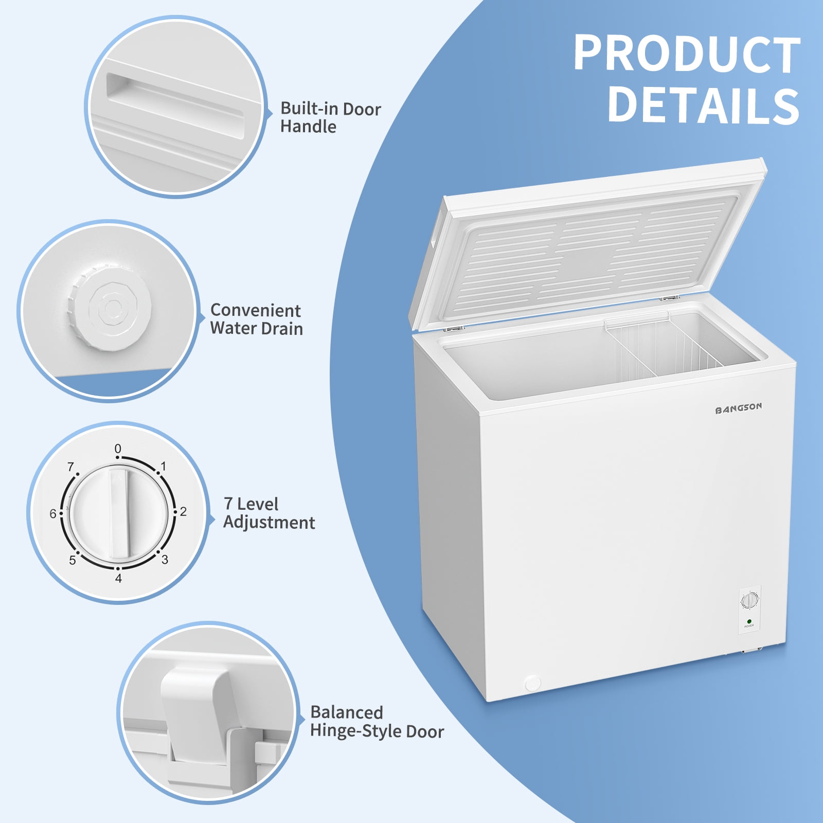 BANGSON 7.1 Cu.Ft Chest Freezer,Deep Freezer with Adjustable Thermostat, Quiet Operation for Home/Garage/Apartment,White