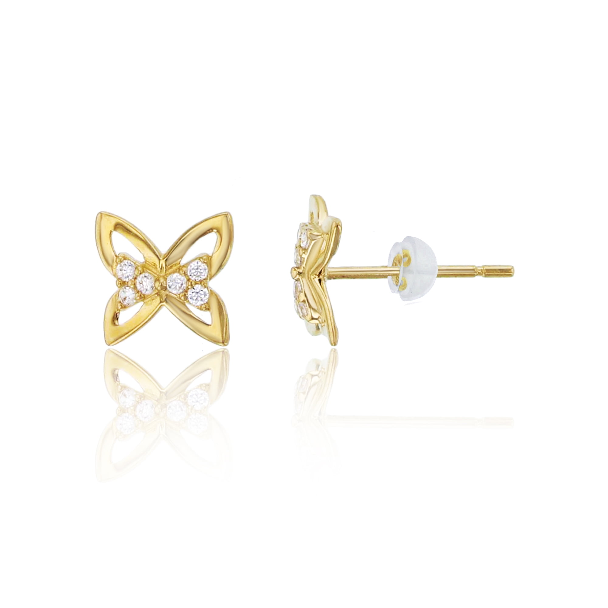 Decadence 14K Yellow Gold Butterfly Stud Earring with Silicone Back