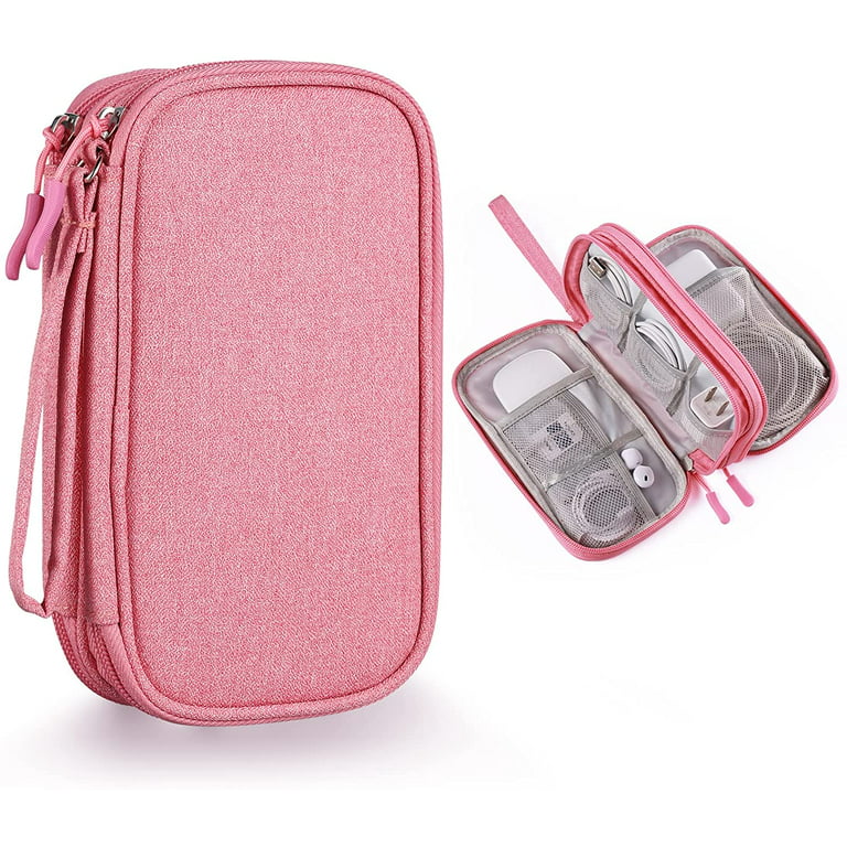 Small Travel Cord Organizer, Travel Accessories Pouch Case for Electronics  & Tech (Small, Pink) 