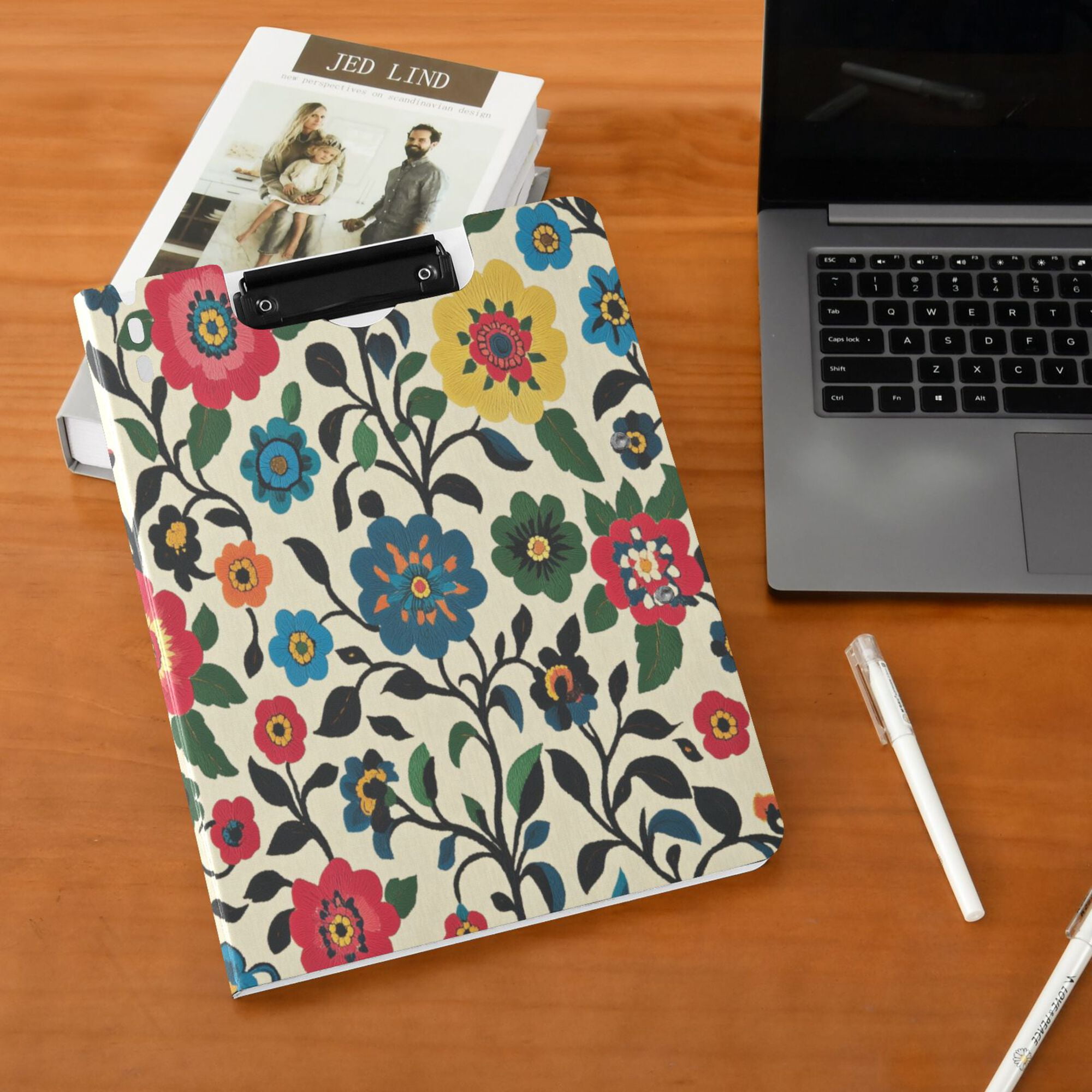 FORMRS A4 Clipboard Folder with Pen Holder Horizontal Foldable School Office Binder, Vibrant Floral