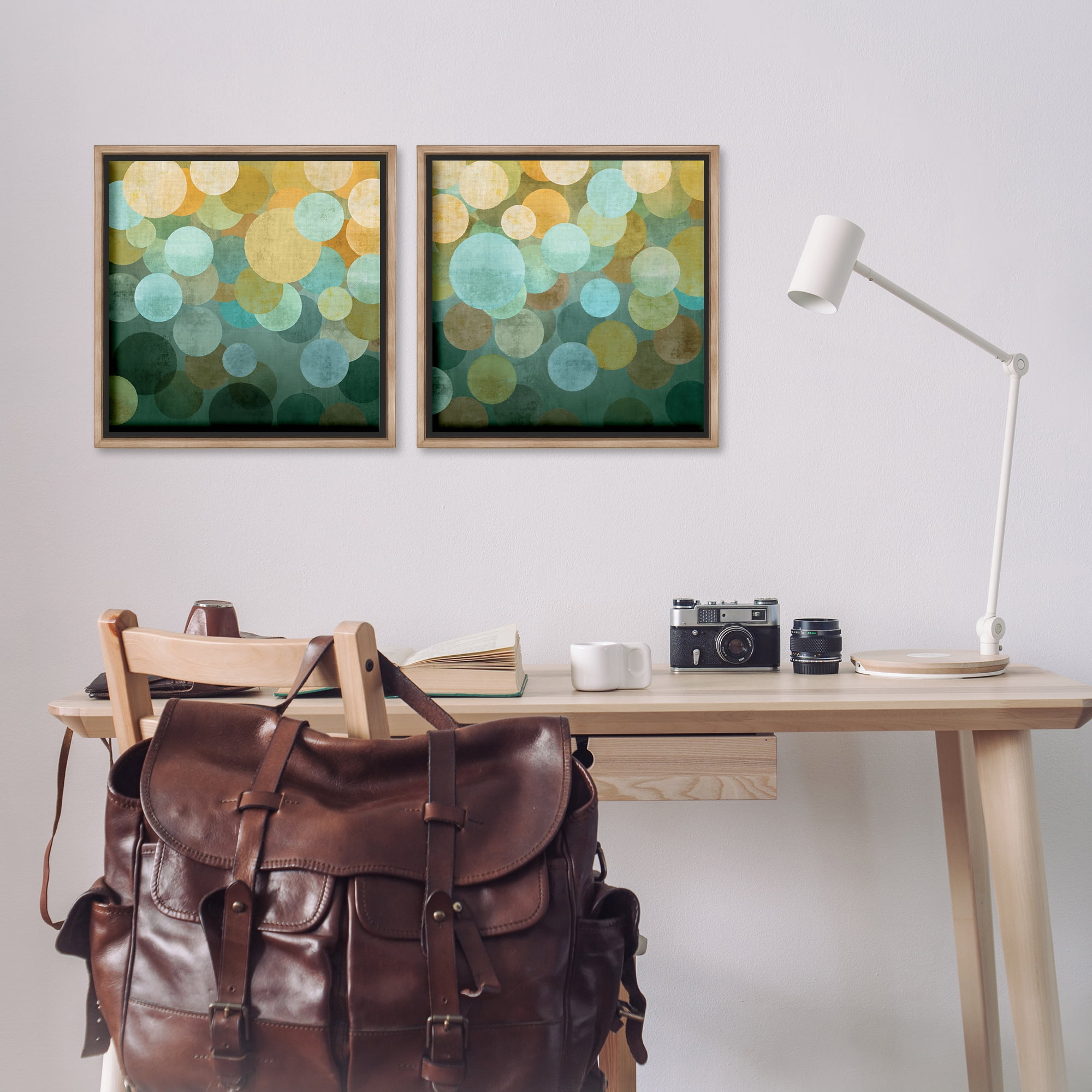 Stupell Industries Overlapping Circles Abstract Abstract Painting Brown Floater Framed Canvas Art Print Wall Art, 18 x 18, Set of 2