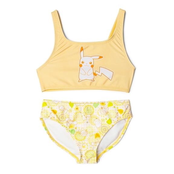 Pokemon Pikachu Square Neck Bikini Top and Bottom UPF 50 Swim Set Gingham Little Kid to Big Kid