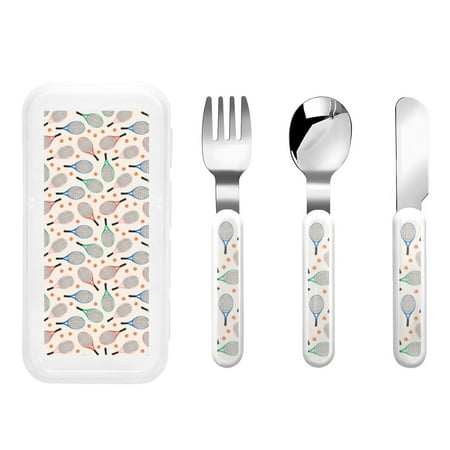 

Gaeub Cute Tennis Racket Print 3-Piece Children Knife Spoon Fork Set Stainless Steel Child Flatware Set Kids Utensils Set with Case for Lunch Box (Fork Spoon Knife Combo)