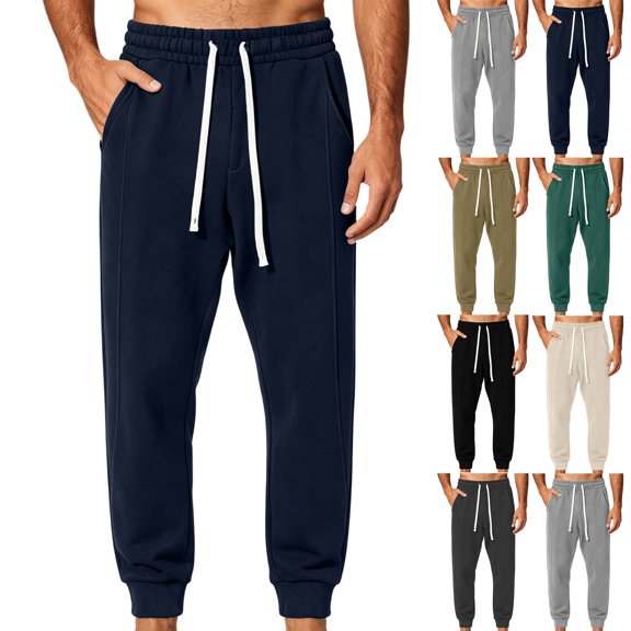Men's Casual Sweatpants Drawstring Elastic Waist Tapered Jogger Pockets Pants with Ribbed Cuffs for Light Workout