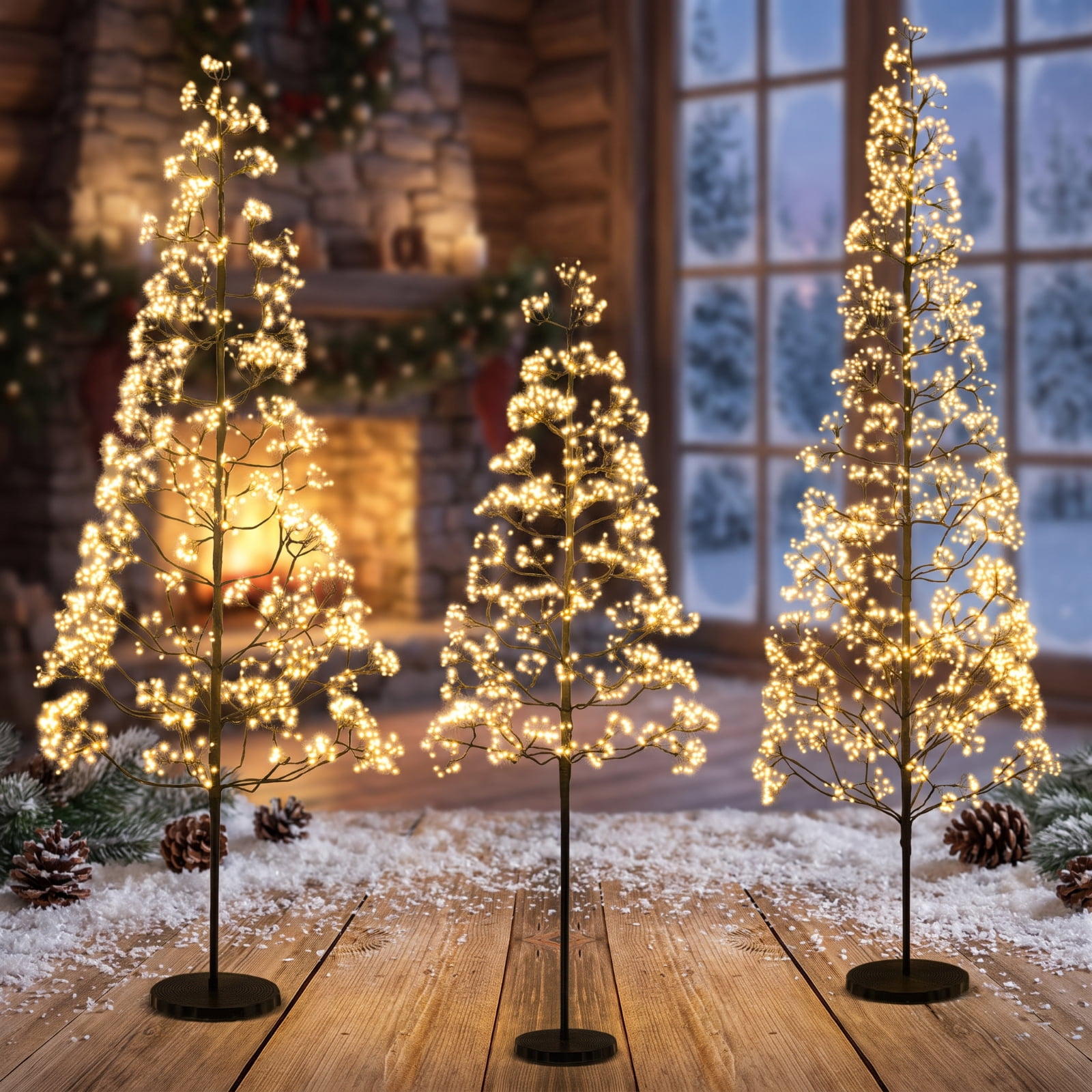 RUIE 6 ft Lighted Alpine Christmas Tree, Pre-Lit Black Cedar Tree with 1500 LED Lights and Weighted Concrete Base for Porch