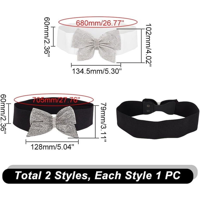 2 Pcs Rhinestone Bow Belts Bowknot Elastic Waistband  display picture 1