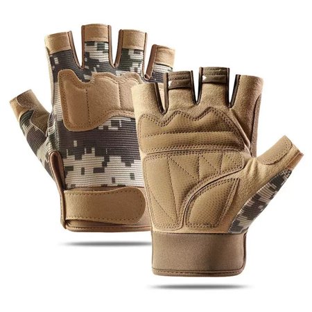 2Pcs Tactical Canvas Half Finger Gloves - Non-Slip Breathable Durable for Outdoor Fishing and Camping
