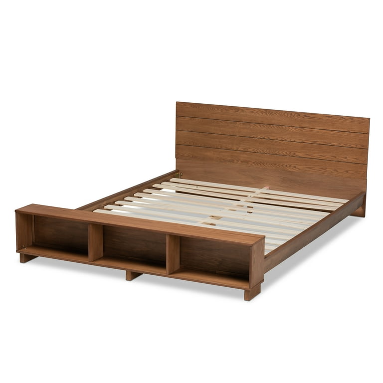 Baxton Studio Regina Modern Rustic Ash Walnut Brown Finished Wood King Size Platform Storage Bed with Built-In Shelves Baxton Studio Regina Modern Rustic Ash Walnut Brown Finished Wood King Size Platform Storage Bed with Built-In Shelves