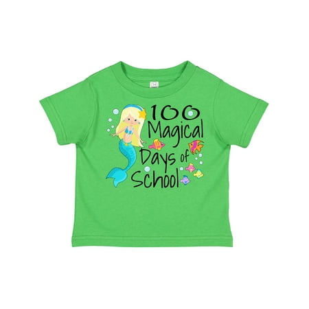 

Inktastic 100 Magical Days of School with Blue Mermaid and Fish Gift Toddler Boy or Toddler Girl T-Shirt