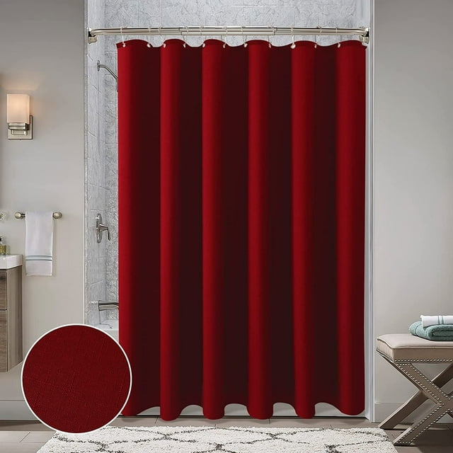 Rideau de Douche en Tissu Flammé Texturé, Rideaux de Douche en Polyester pour Salle de Bain, Doublure de Rideau de Douche Imperméable avec 12 Crochets, Lavable à la Machine (72 x 72 Pouces, Rouge Vin)