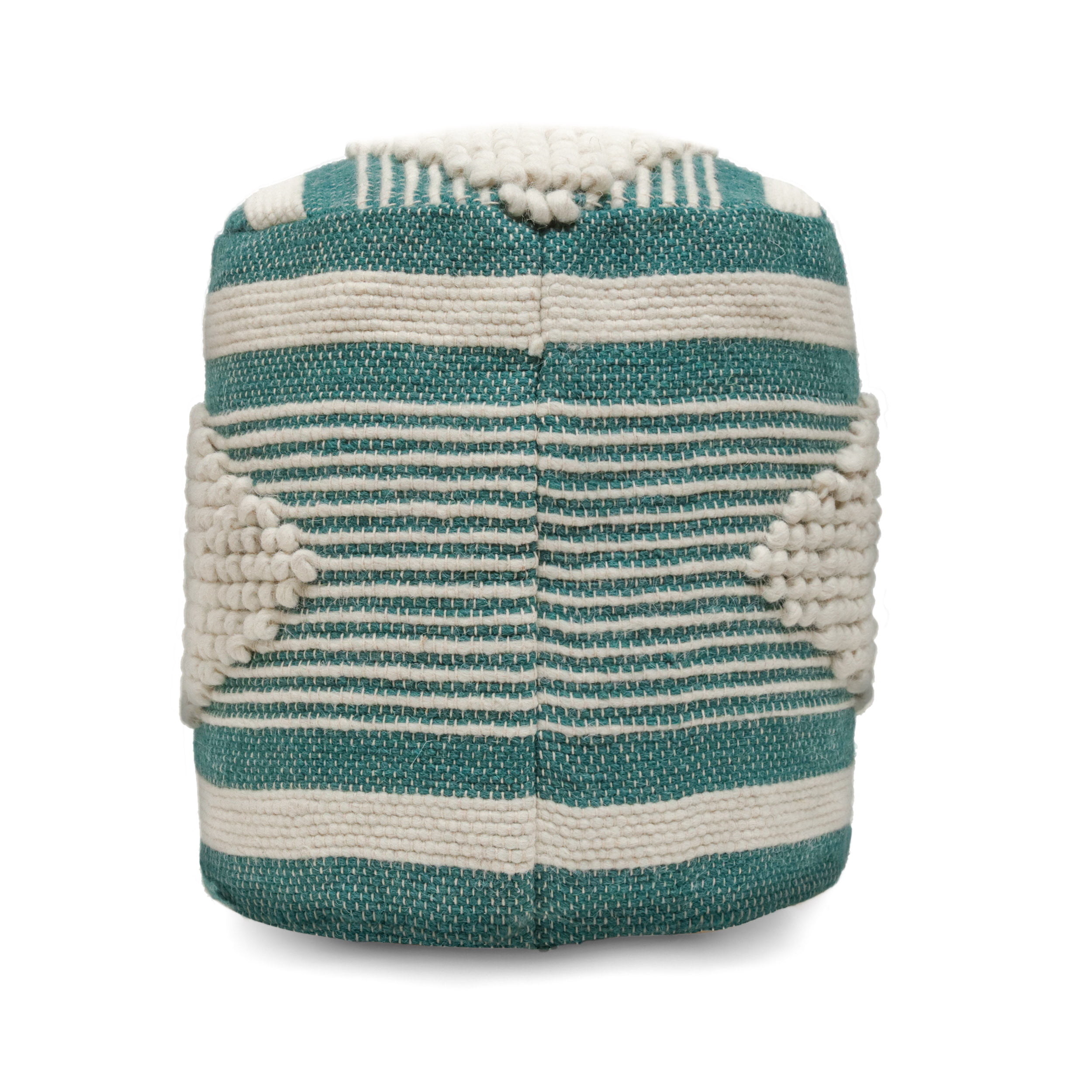 Mintazer Handcrafted Fabric Cylindrical Pouf Chair, Striped Round Pouf for Living Room Bedroom, Teal