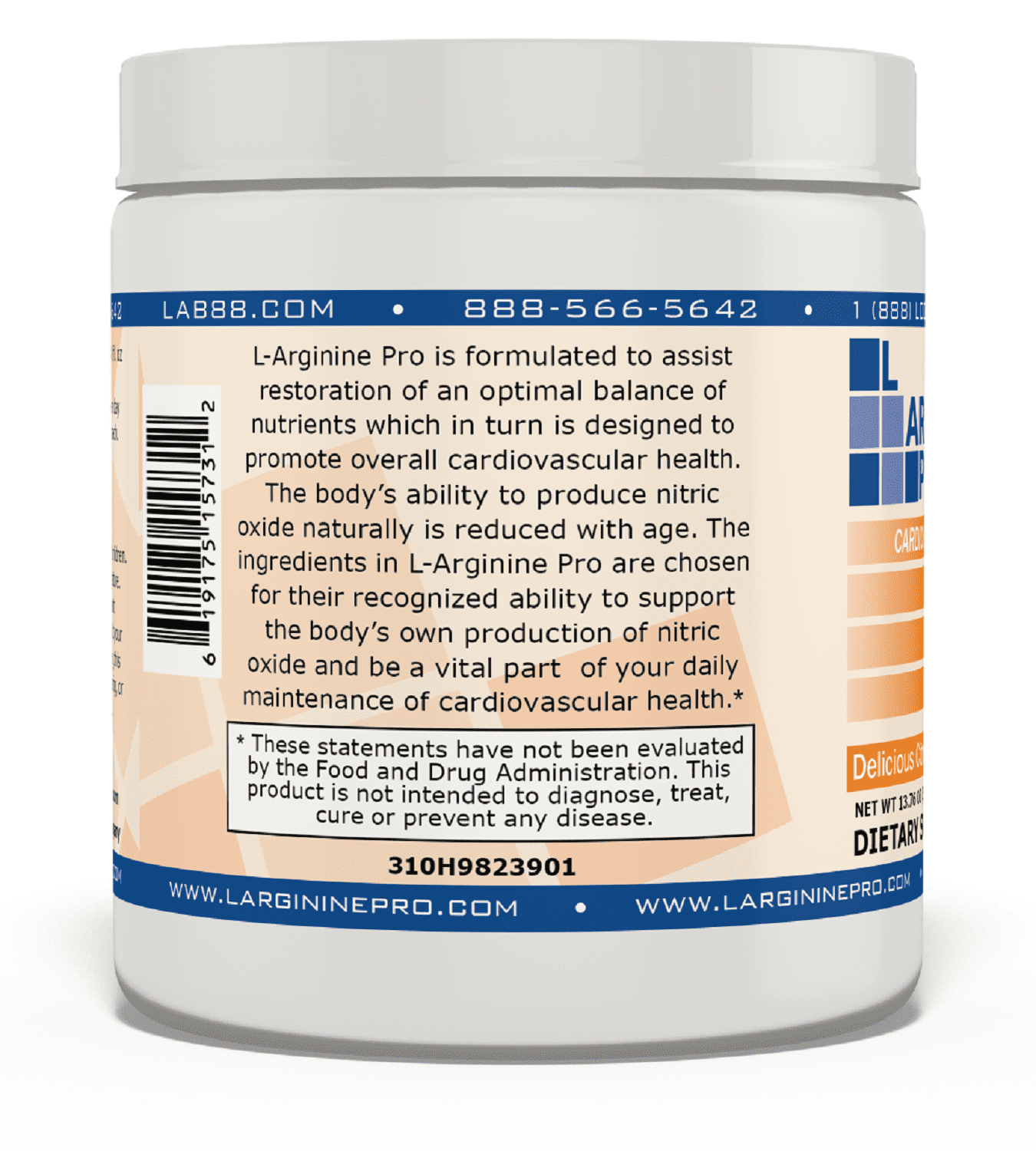 L-Arginine Pro Powder - 5500mg L-Arginine, 1100mg L-Citrulline Cardio Health (Citrus Orange, 2 Jars)