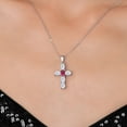 thumbnail image 3 of Gem Stone King 925 Sterling Silver White Moissanite and Pink Tourmaline Cross Pendant Necklace for Women | 2.98 Cttw | Gemstone Birthstone | Oval 6X4MM | With 18 inch Chain, 3 of 6
