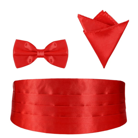 MEIBUTYUP Men's 3-Piece Red Cummerbund and Bow Tie Set for Formal Events and Weddings