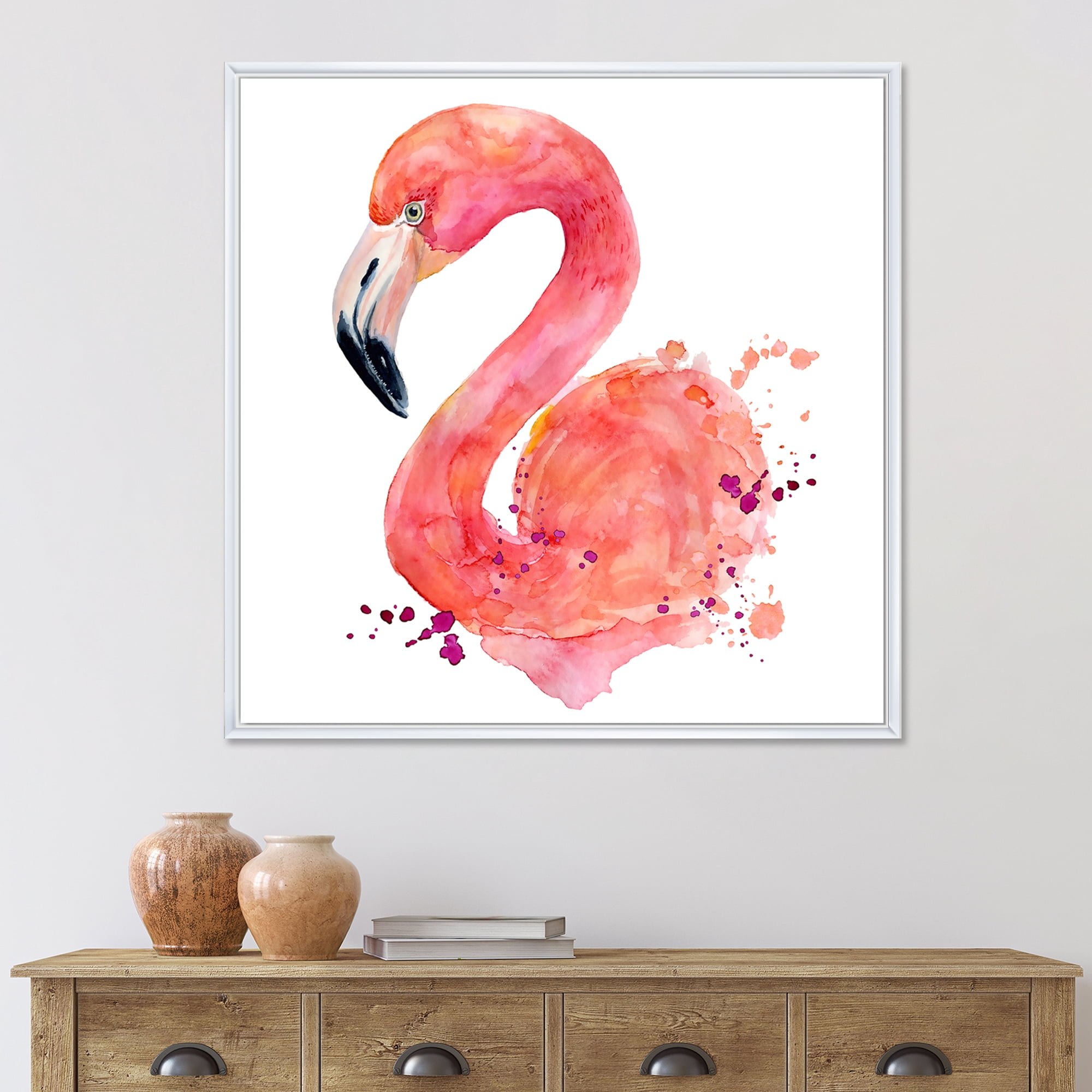 Designart 'Abstract Portrait of Pink Flamingo I' Farmhouse Framed Canvas Wall Art Print