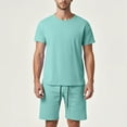 thumbnail image 2 of Men's Shirt and Shorts Set 2 Piece Fashion Summer Tracksuits Cotton Oversized T-Shirts Shorts Outfits Light Green, Size S, 2 of 5