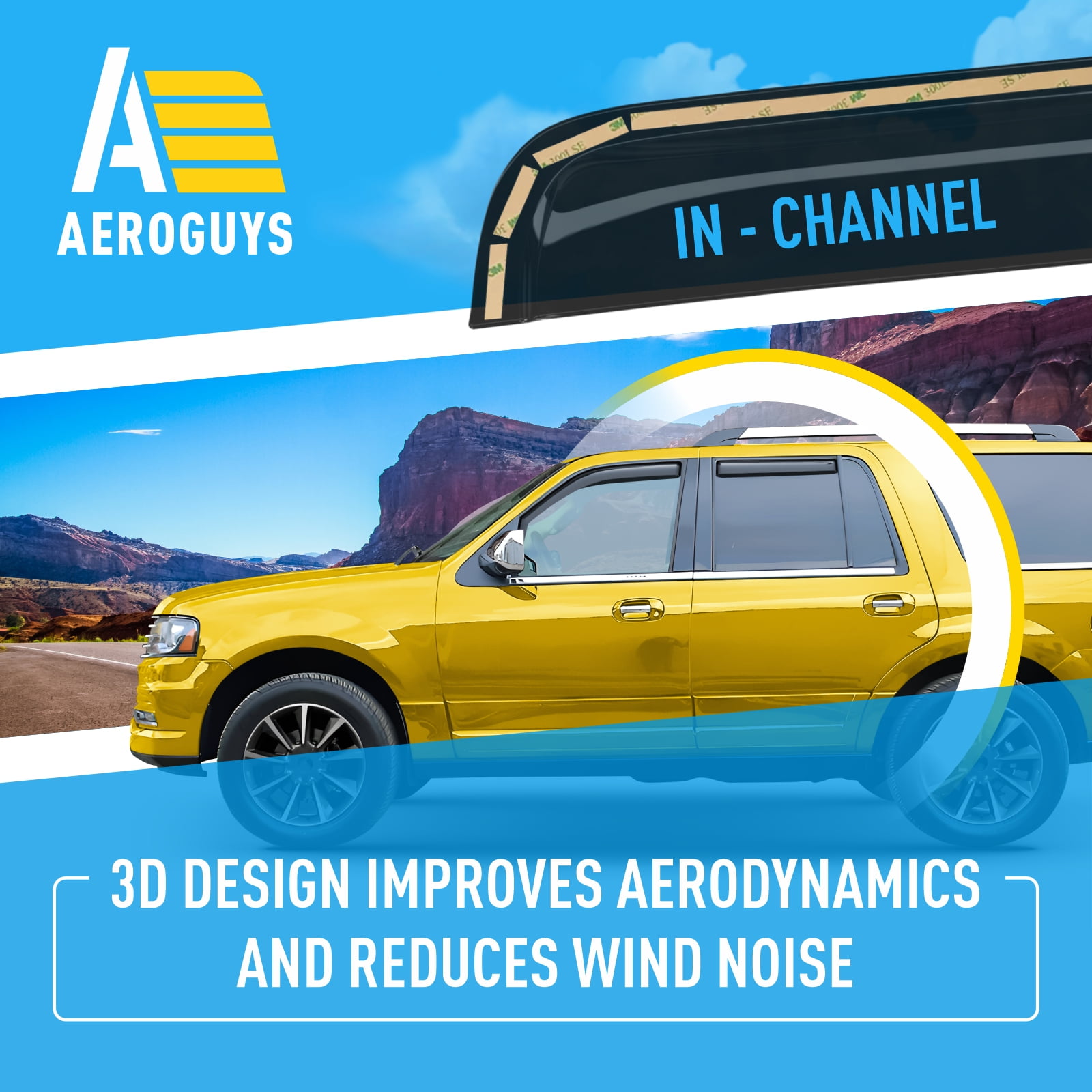 AEROGUYS In-Channel Window Deflectors Extra Durable Window Visors Rain Guards Fit for Lincoln Navigator 2007-2017, Sun Visors, Wind Deflectors, Vent Visors, Car Accessories - 4pcs. AG0551