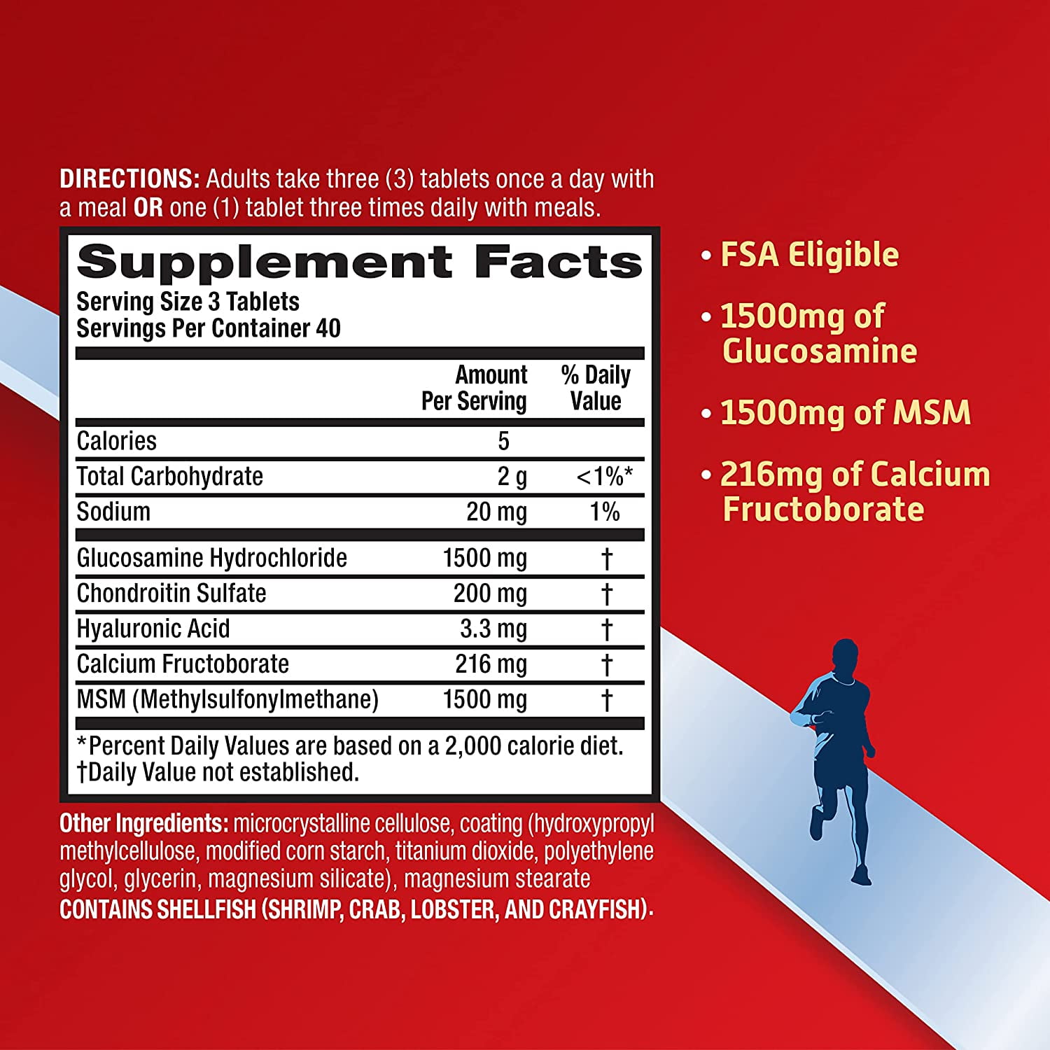 Move Free Advanced Plus MSM Coated Tablets, Joint Health Supplement with Glucosamine and Chondroitin, Count, Pack of