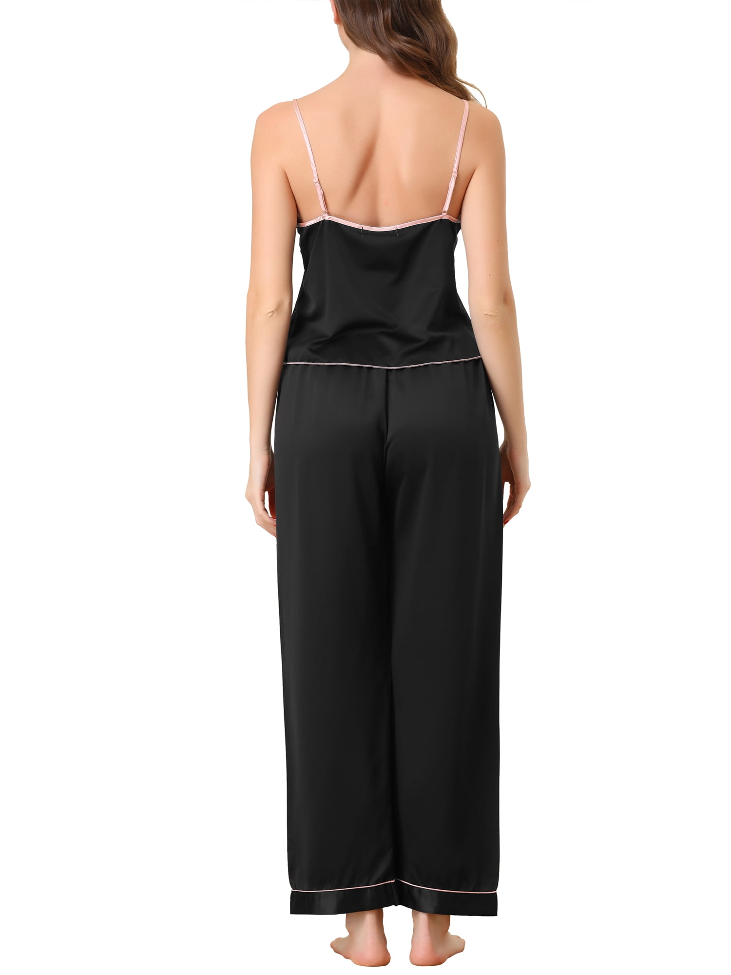 Unique Bargains Women's Suspenders Soft Ice Silk Pajamas 3 Piece Sleepwear Sets