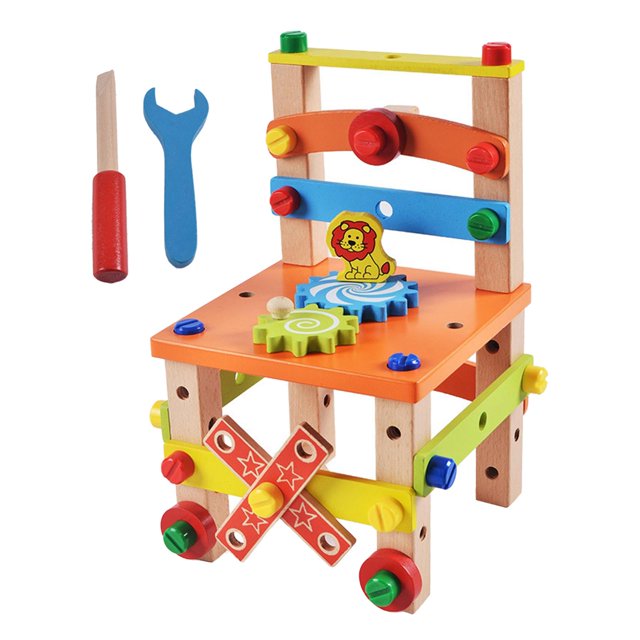 Kid Wooden Multifunctional Assembling Chair Learning Variety Nut Combination