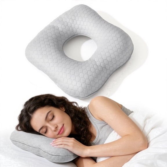 YTAKY Ear Piercing Pillow , With Ear Hole, Side Sleeper Pillow for Pressure Relief, Cotton Polyester Washable Adjustable, Gray