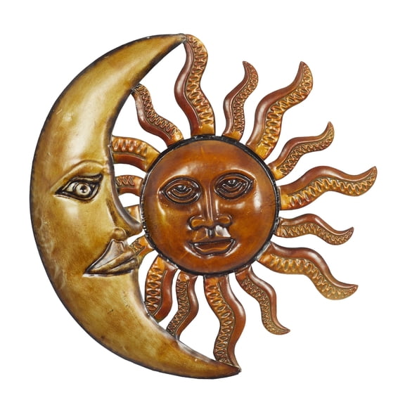 DecMode Red Metal Indoor Outdoor Sun and Moon Wall Decor