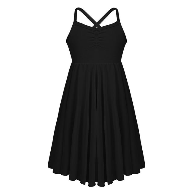 Aislor Filles Enfants Justaucorps Débardeur Uni à Dos Croisé Robe de Danse Ballet Costume de Danse Lyrique Moderne Noir m